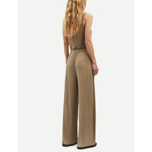 Samsoe Uma Trousers In Elmwood Pleated Wide Leg Pull On Style Gold Size Large - Picture 2 of 14